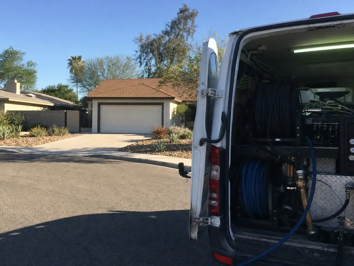 Service van arriving on a Van Nuys, CA street — local same-day coverage